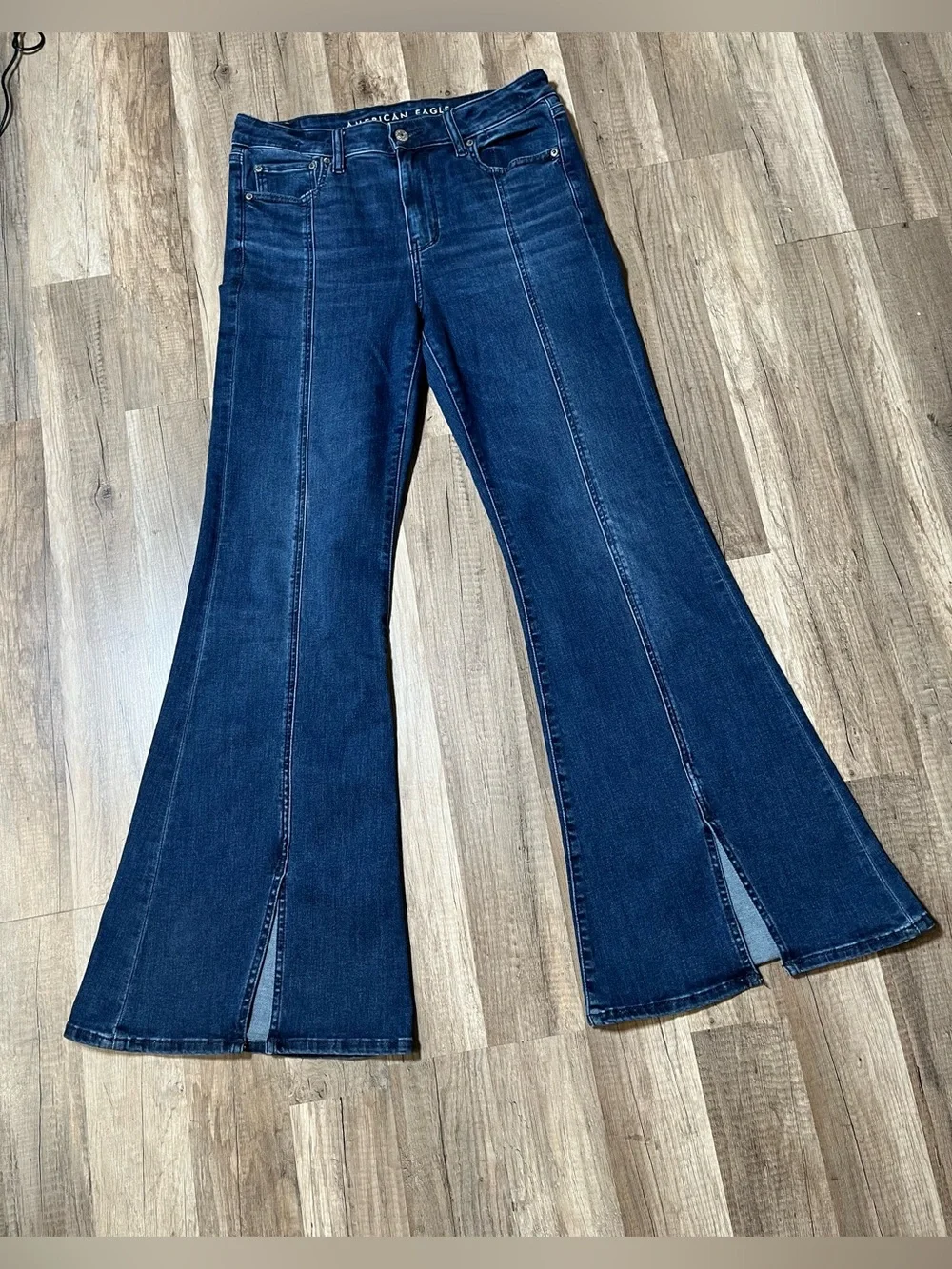 American Eagle Festival Flare Jeans Womens 10 Blue Med Wash High Rise Stretch